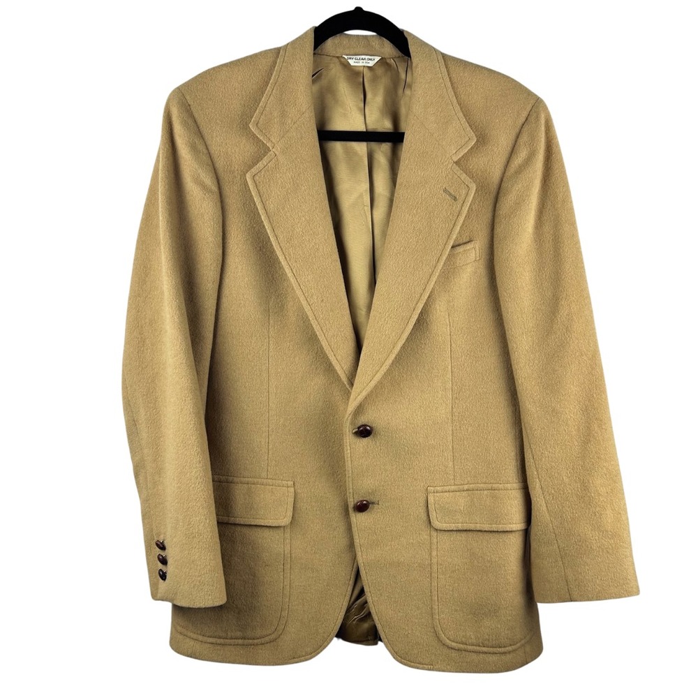 Men's Tan 100% Camel Hair Blazer Jacket – Classic Two-Button Style